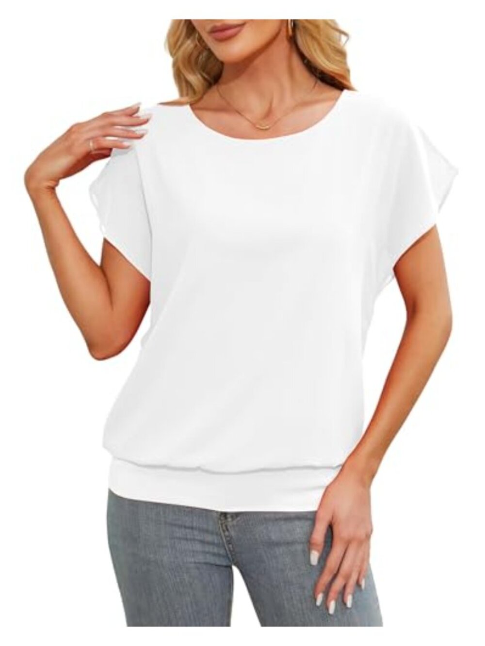Women's Loose Casual Short Sleeve Chiffon Blouse Summer Office Top